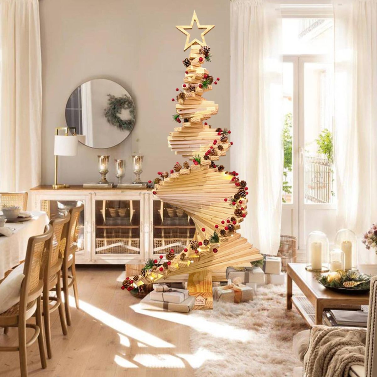 MAGIC HOME - Árbol de Navidad Madera Pinea 72x120 cm Roble