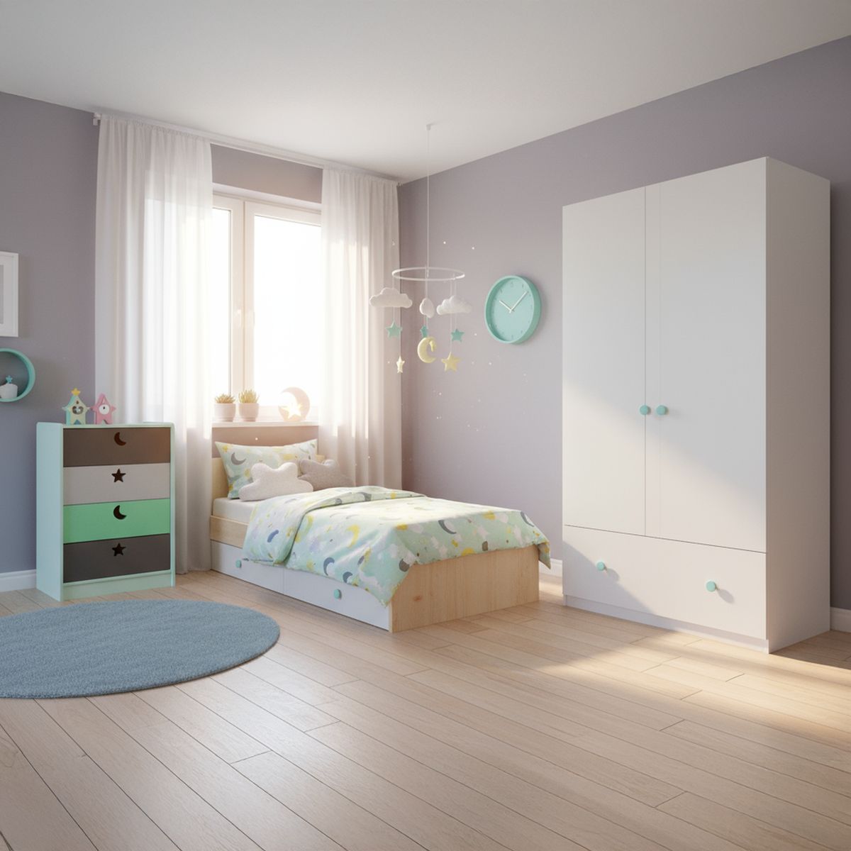 MUEBLES KIDS - Cajonera 4 Cajón 60x95x40 cm Verde Gris