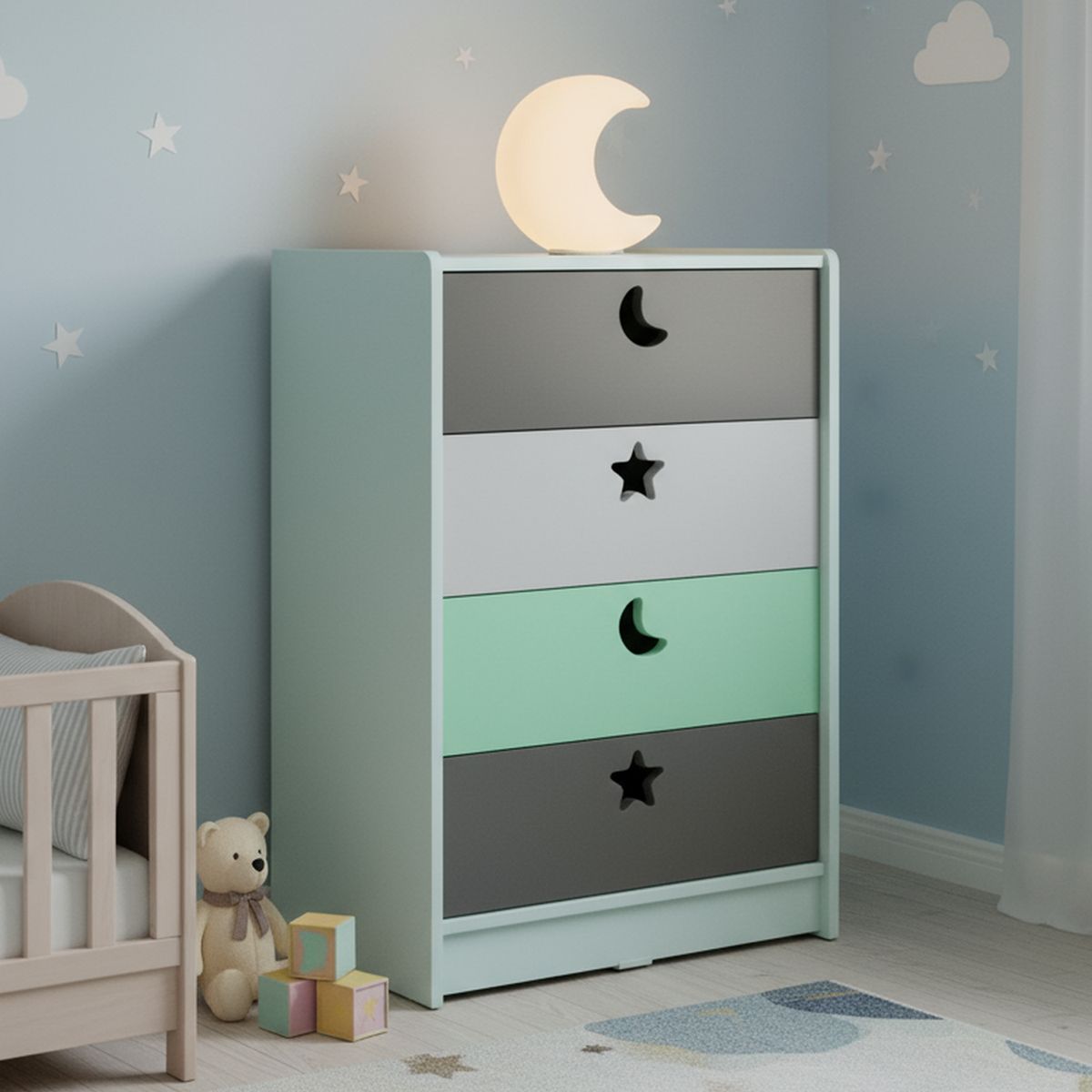 MUEBLES KIDS - Cajonera 4 Cajón 60x95x40 cm Verde Gris