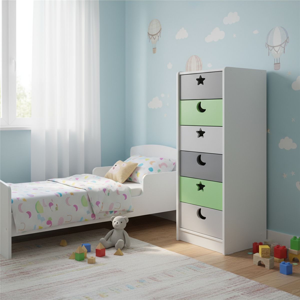 MUEBLES KIDS - Cajonera 6 Cajón(es) Slim 40x135x40 cm Verde Gris