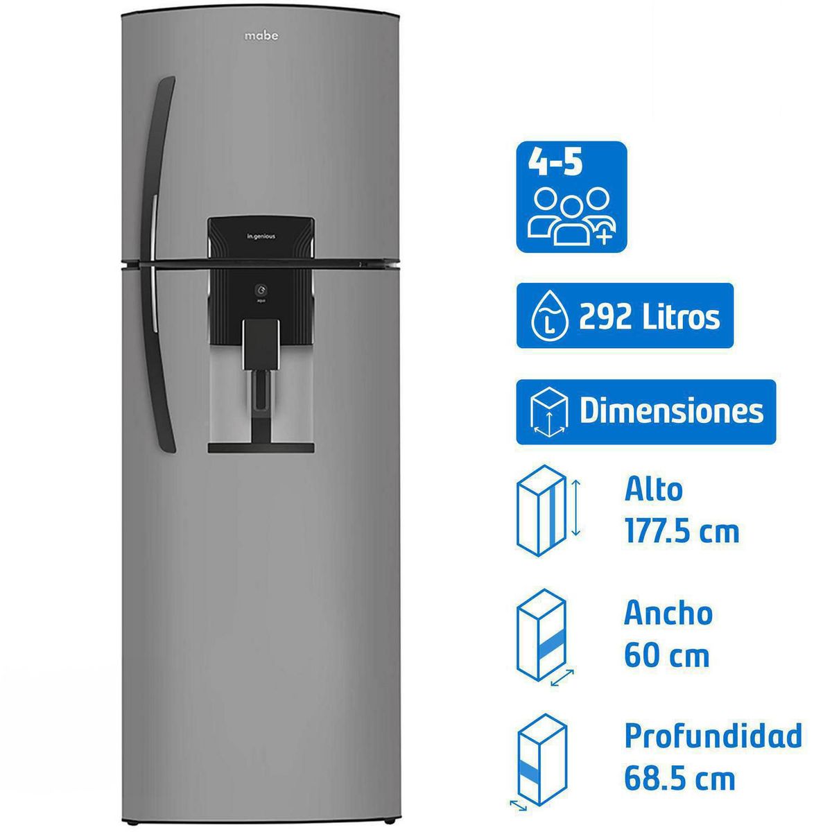 MABE - Refrigerador Top Freezer No Frost 292 Litros Platinum RMA300FWUT