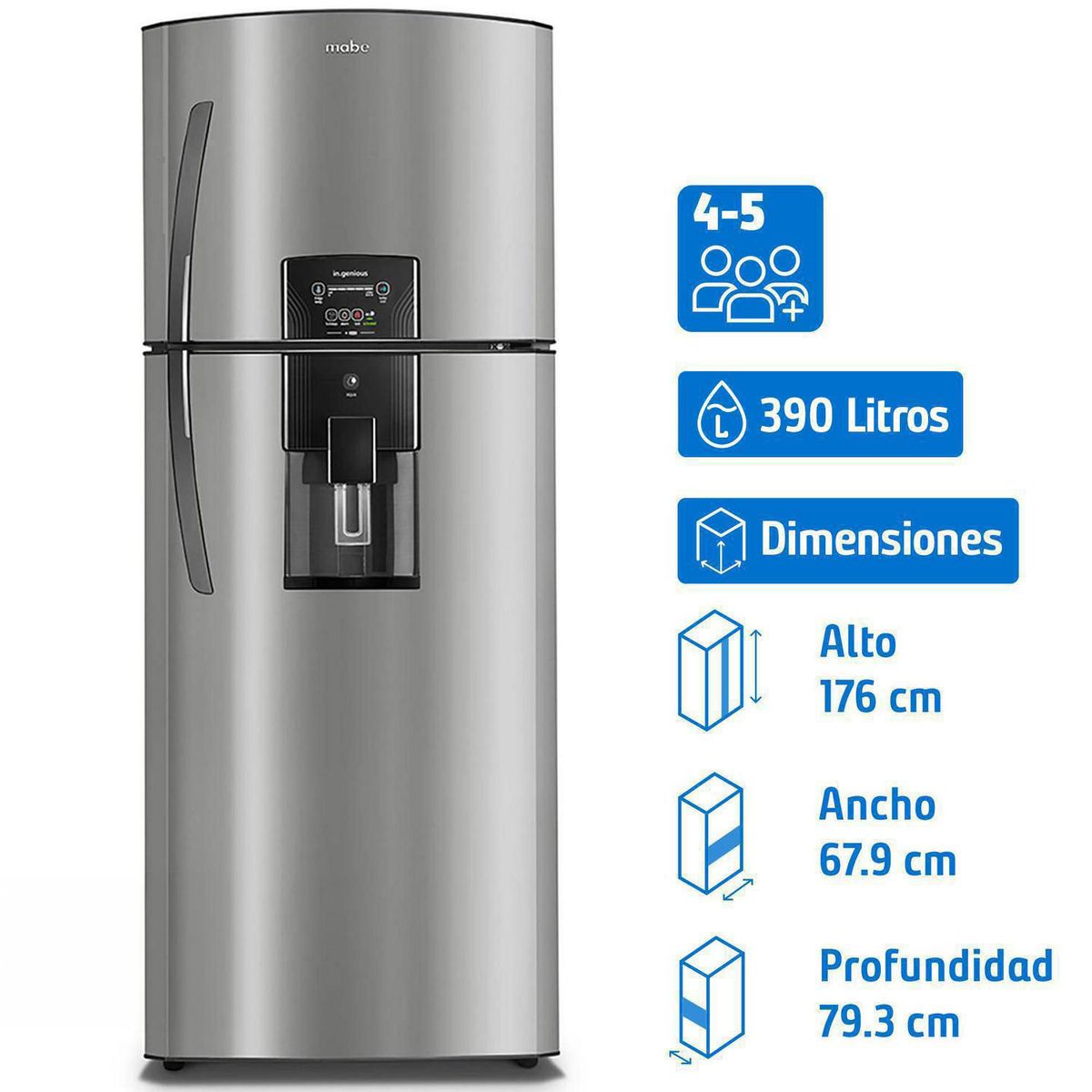 MABE - Refrigerador Top Freezer No Frost 390 Litros Inox RMP410FZUU