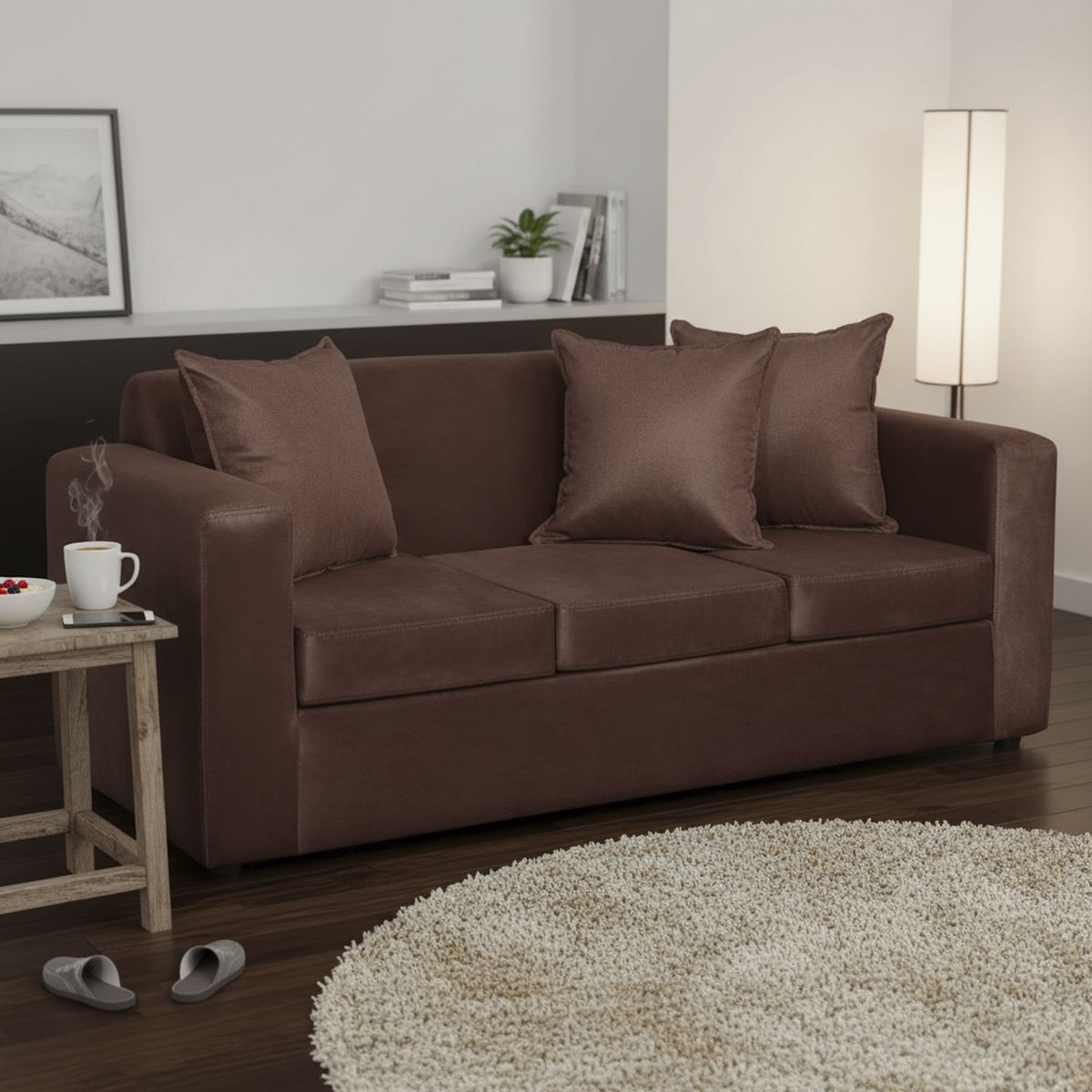 INTERMUEBLES - Sofá 3 cuerpos Marco 186x87x80 cm Café