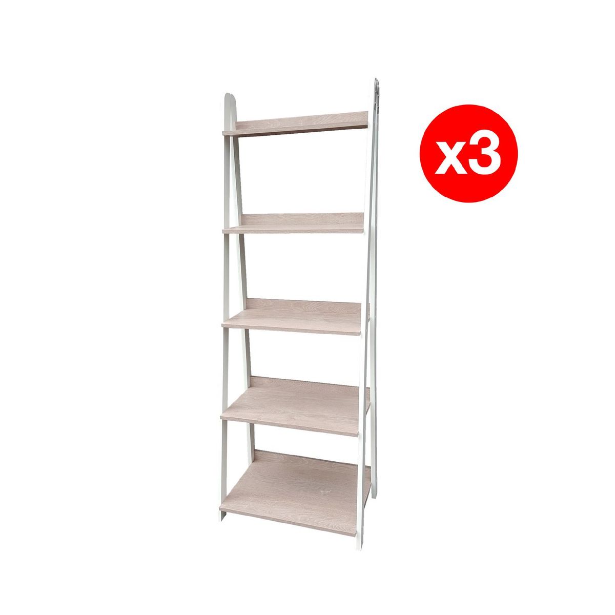AGM - Set 3 Estantes Provenza Melamina 5 Nivel(es) 60x170x38 cm Blanco/Roble