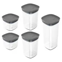 OU - Set de 5 Contenedores Gris Plástico 1.5 l