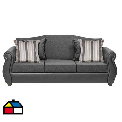 Sof 3 cuerpos Violeta tela pu gris oscuro