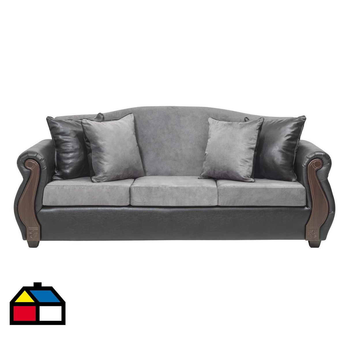 INTERMUEBLES - Sofá 3 cuerpos New Bugambilia 210x93x83 cm Gris/Negro