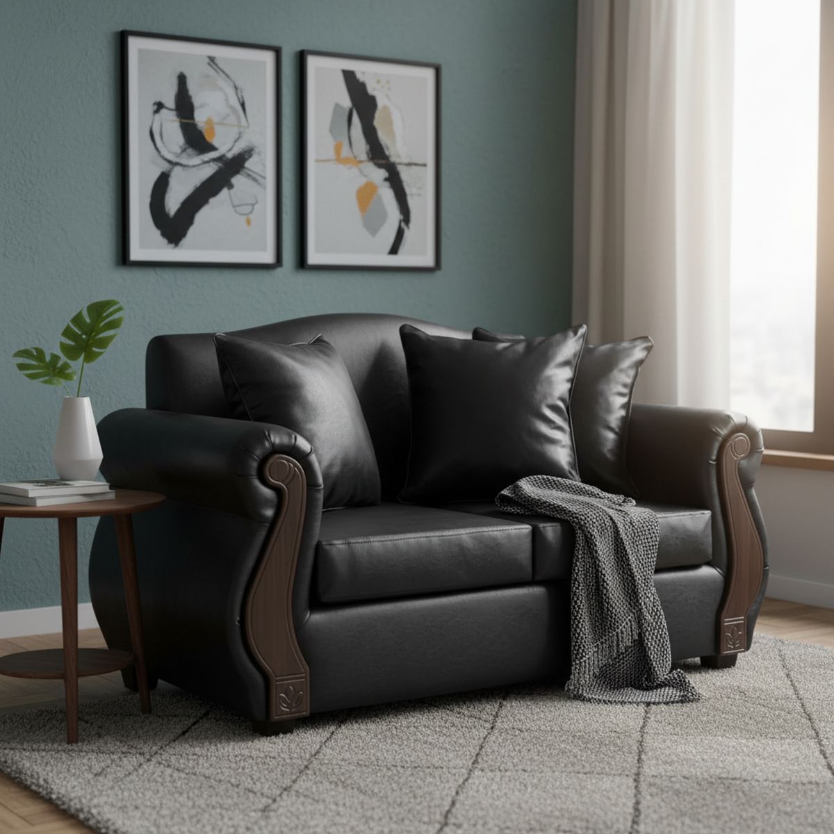 INTERMUEBLES - Sofá 2 cuerpos New Bugambilia 150x93x83 cm Negro