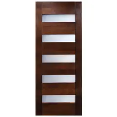 MULTIMARCA - Puerta Pino 5 vidrios color Cerezo incluye vidrios