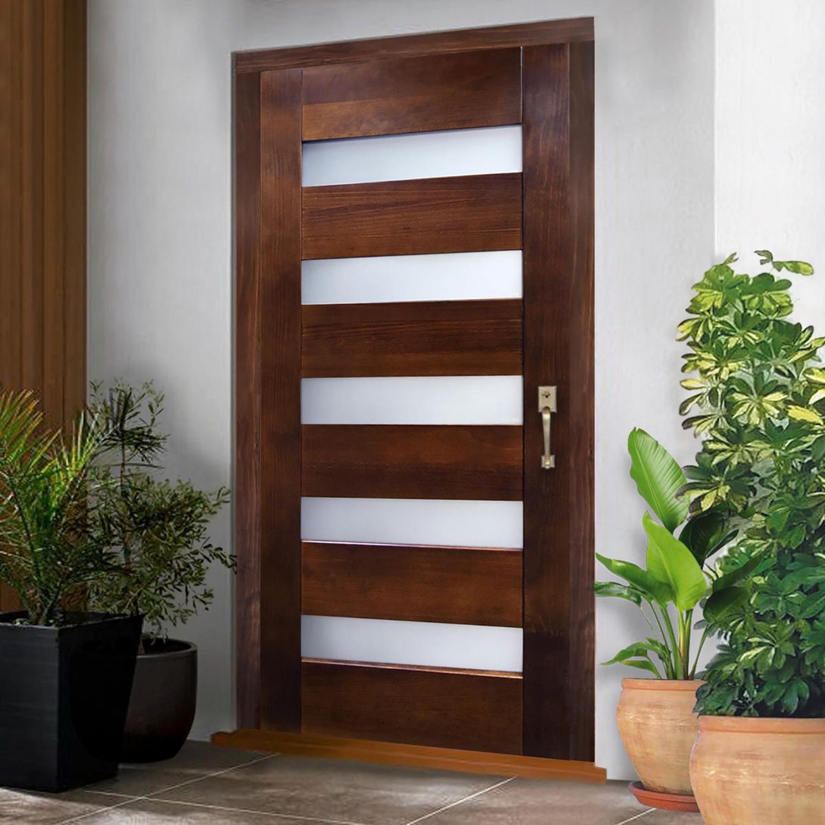 HOLZTEK - Puerta Pino 5 vidrios color Cerezo incluye vidrios