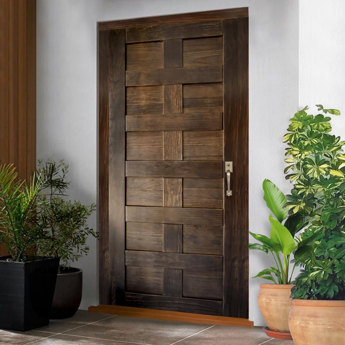 HOLZTEK - Puerta pino Sabella 12 paneles color Nogal