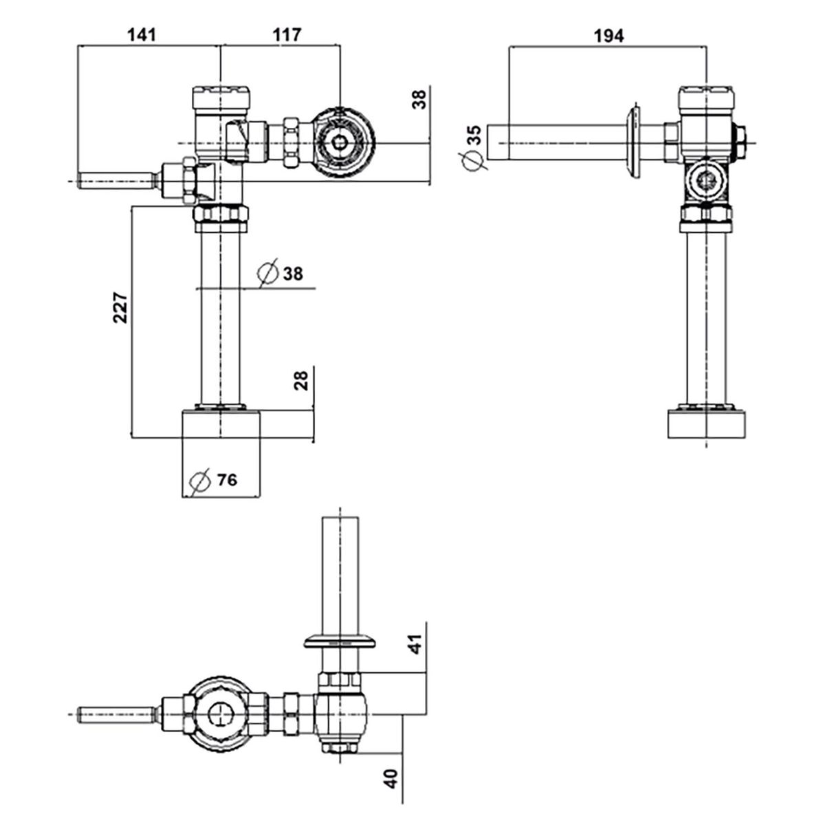 NIBSA - Fluxometro externo wc entrada posterior 1" gem, descarga 6 lt a 3 bar