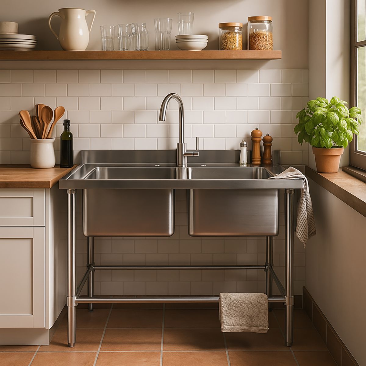 VENTUS - Lavaplatos 2 Cubeta(s) 140x91x60 cm Acero inoxidable