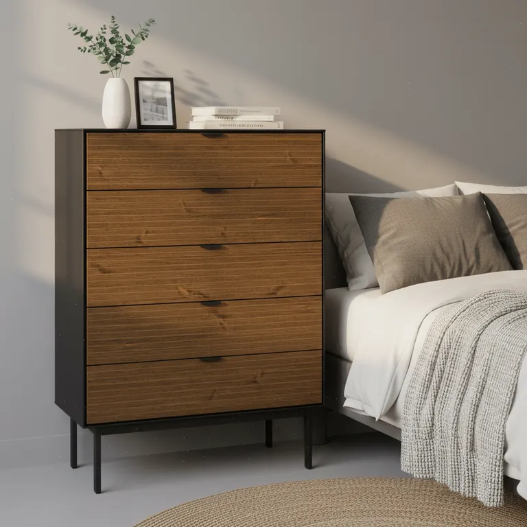 TVILUM Cómoda 5 Cajón(es) Soma 80x111.3x41.2 cm Negro y madera