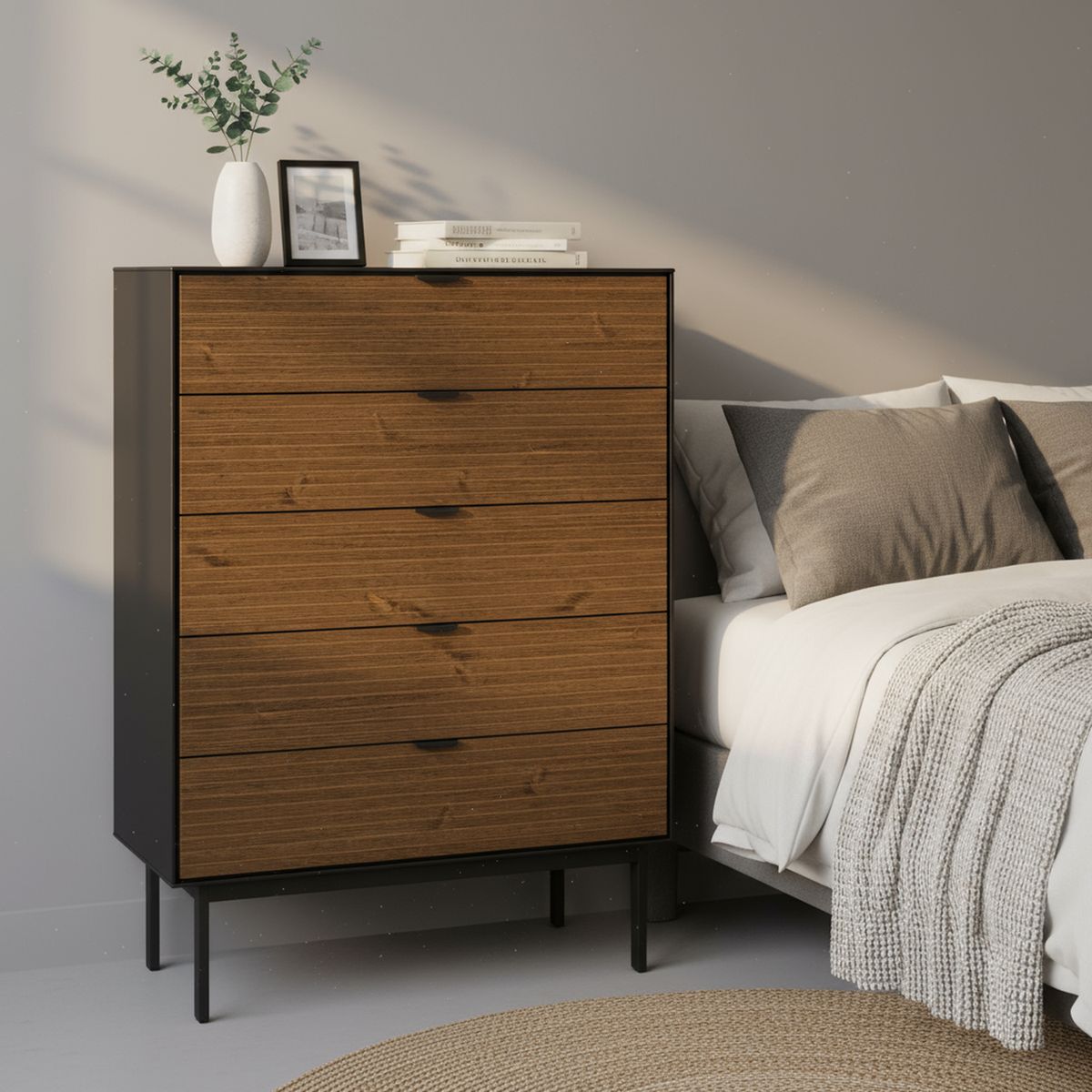 TVILUM - Cómoda 5 Cajón(es) Soma 80x111.3x41.2 cm Negro y madera