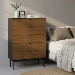 TVILUM - Cómoda 5 Cajón(es) Soma 80x111.3x41.2 cm Negro y madera