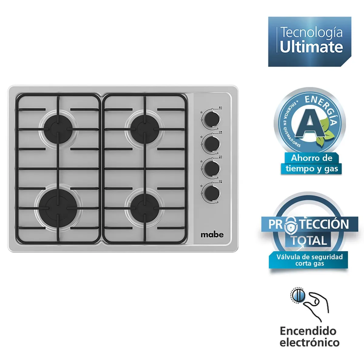 MABE - Encimera Gas 4 Platos Inox CMG6044SD-1CL