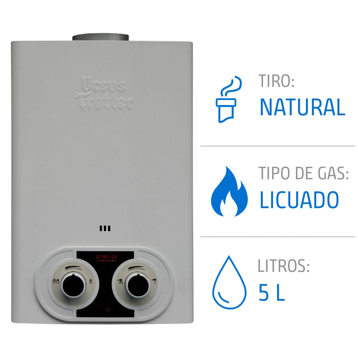 URSUS TROTTER - Calefont Gas Licuado 5 Litros Tiro Natural Ionizado