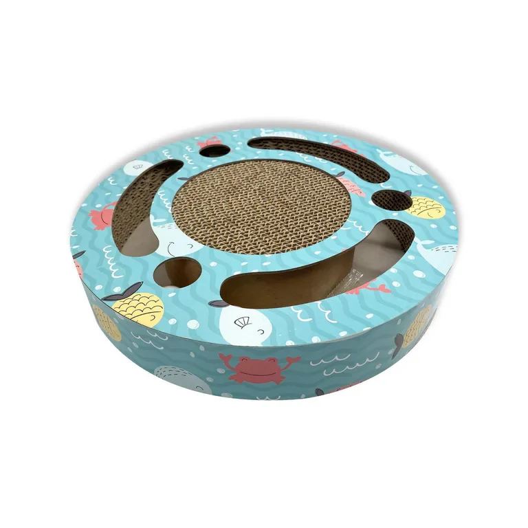 Juguete para gato con base de cartón+pelotas colores sonoras