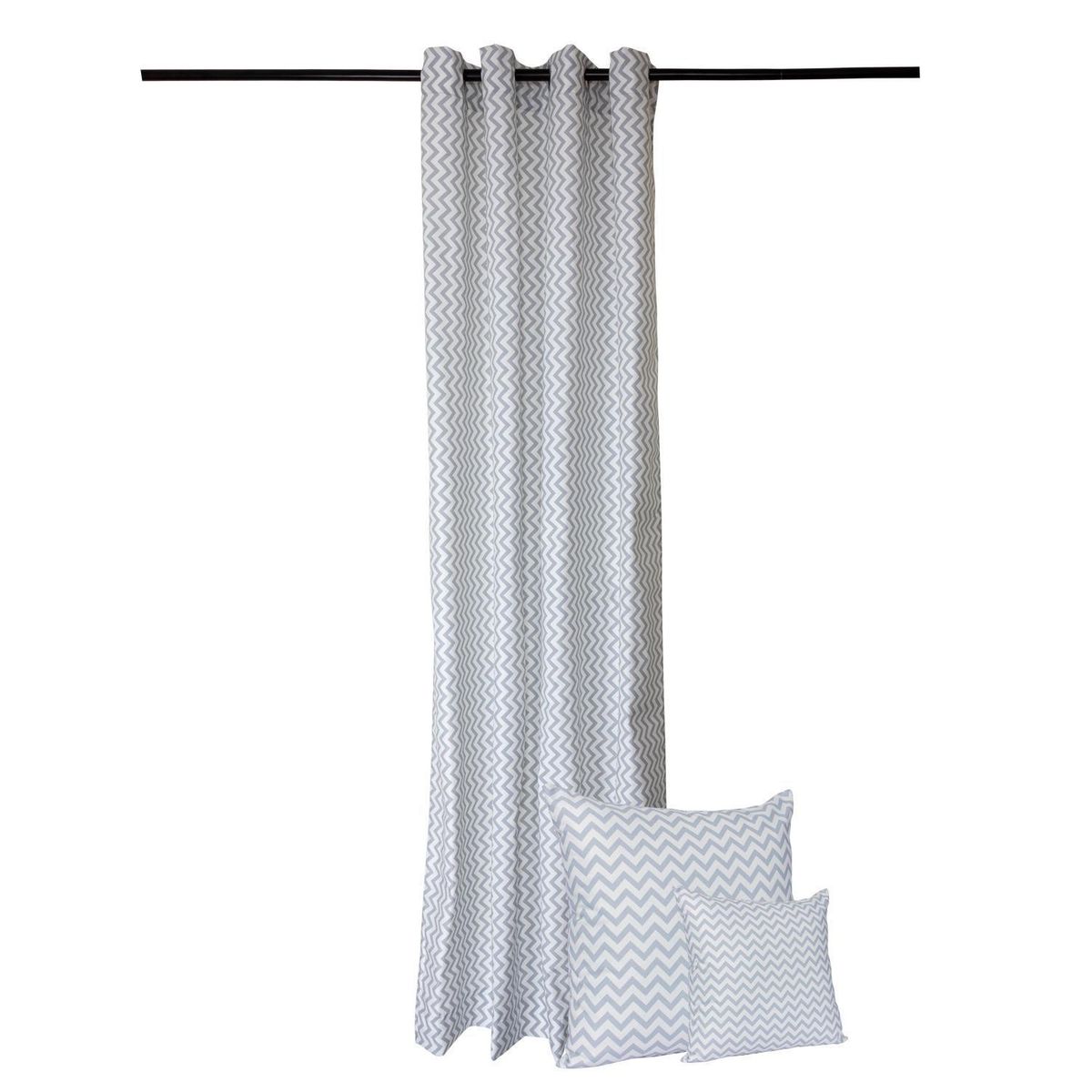 MASEL - Juego Cortinas + Cojínes Infantiles Zig Zag Gris