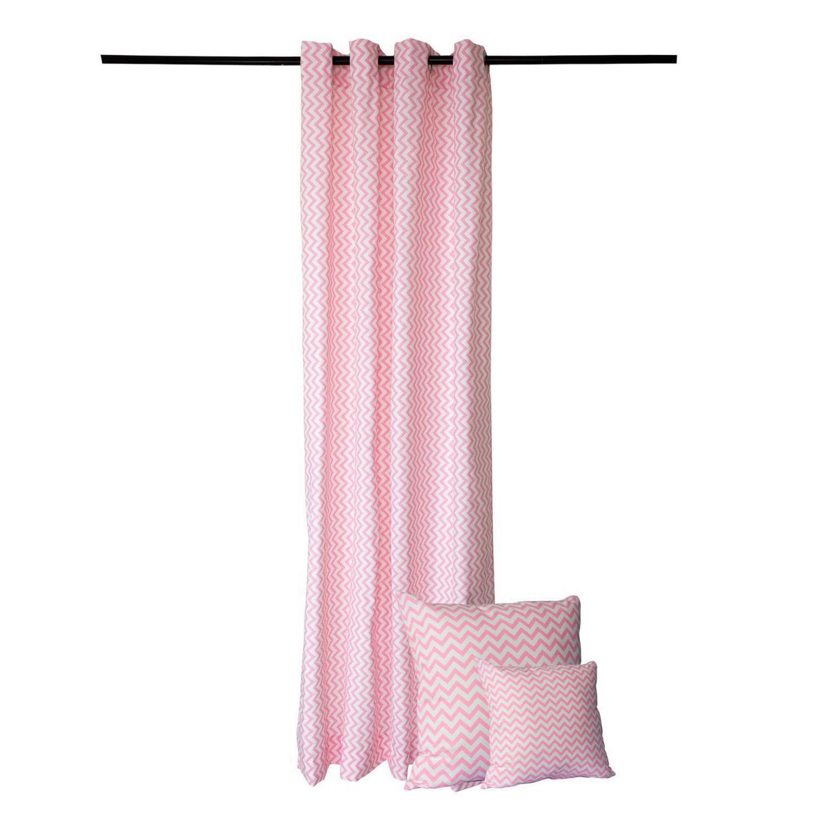 MASEL - Juego Cortinas + Cojínes Infantiles Zig Zag Rosa