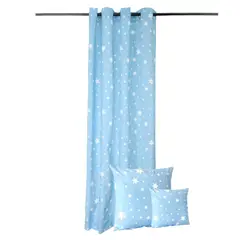 MASEL - Juego Cortinas + Cojínes Infantiles Estrellas Celeste