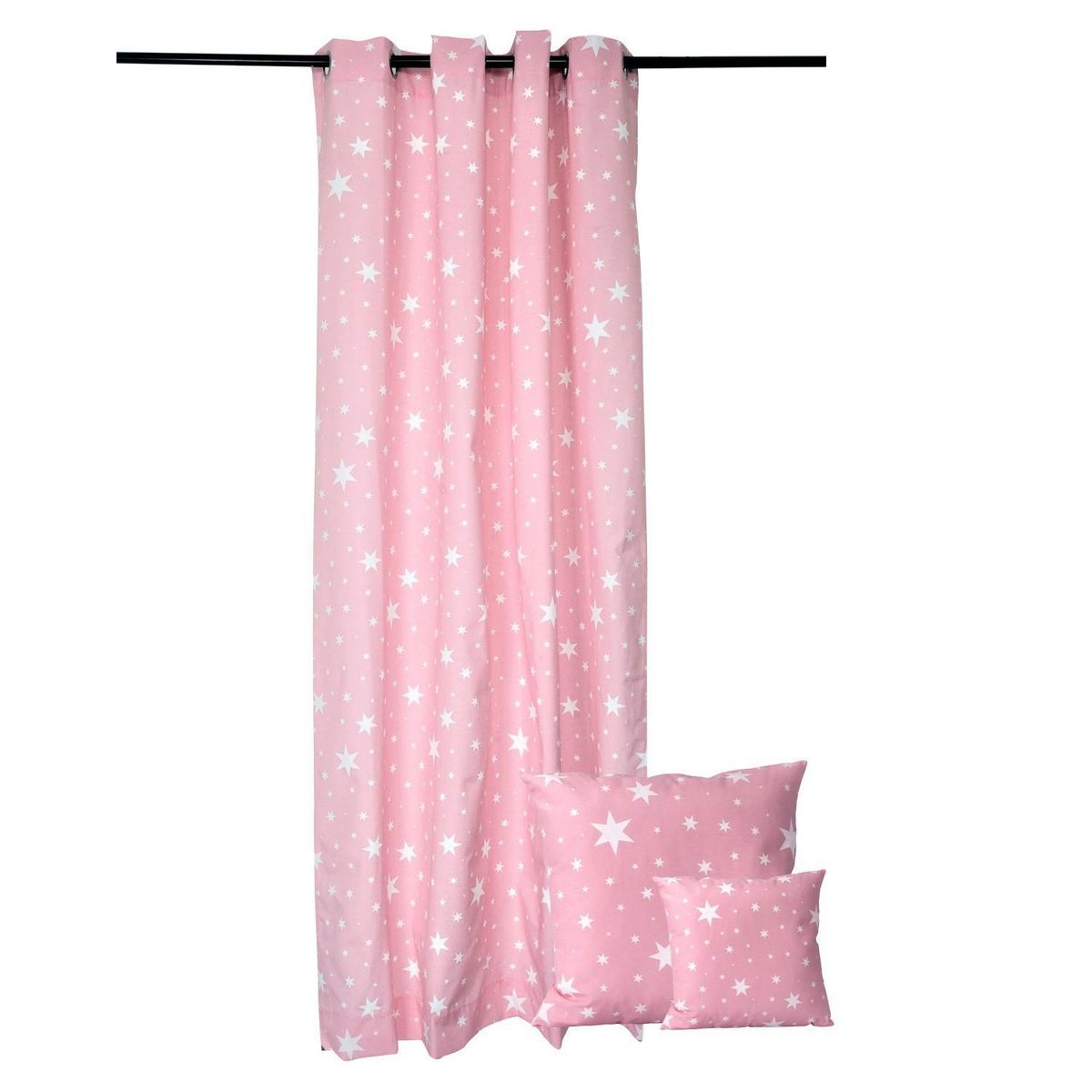 MASEL - Juego Cortinas + Cojínes Infantiles Estrellas Rosa