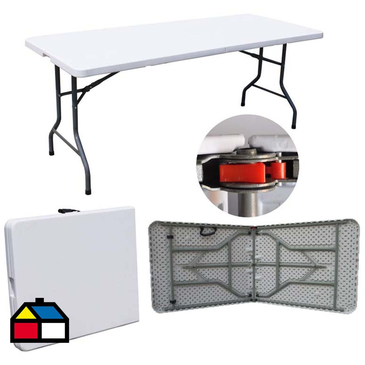 PERFECT SEAT - Mesa Plegable Tipo Maleta Rectangular 75x74x180 Blanco