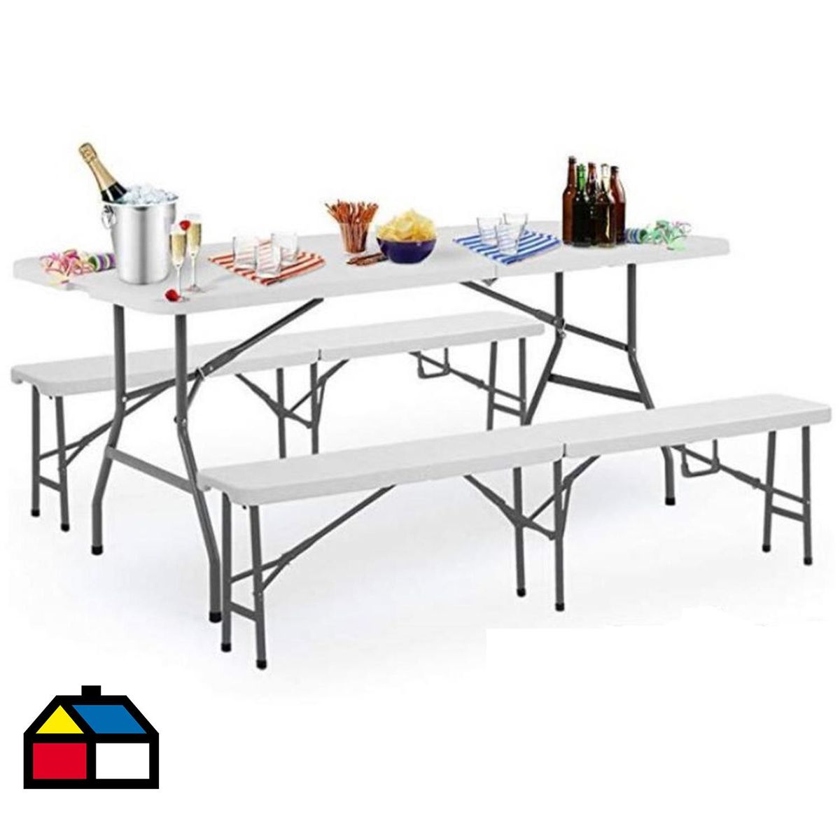 PERFECT SEAT - Set camping mesa maleta 180 cm + 2 bancas plegables