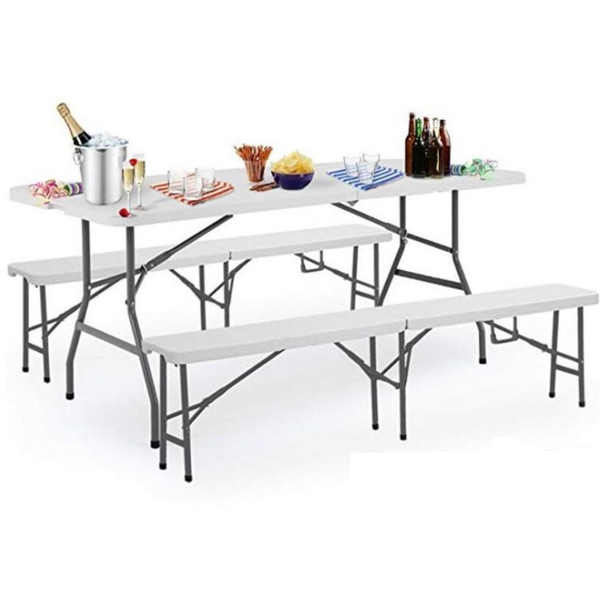 PERFECT SEAT - Set camping mesa maleta 180 cm + 2 bancas plegables