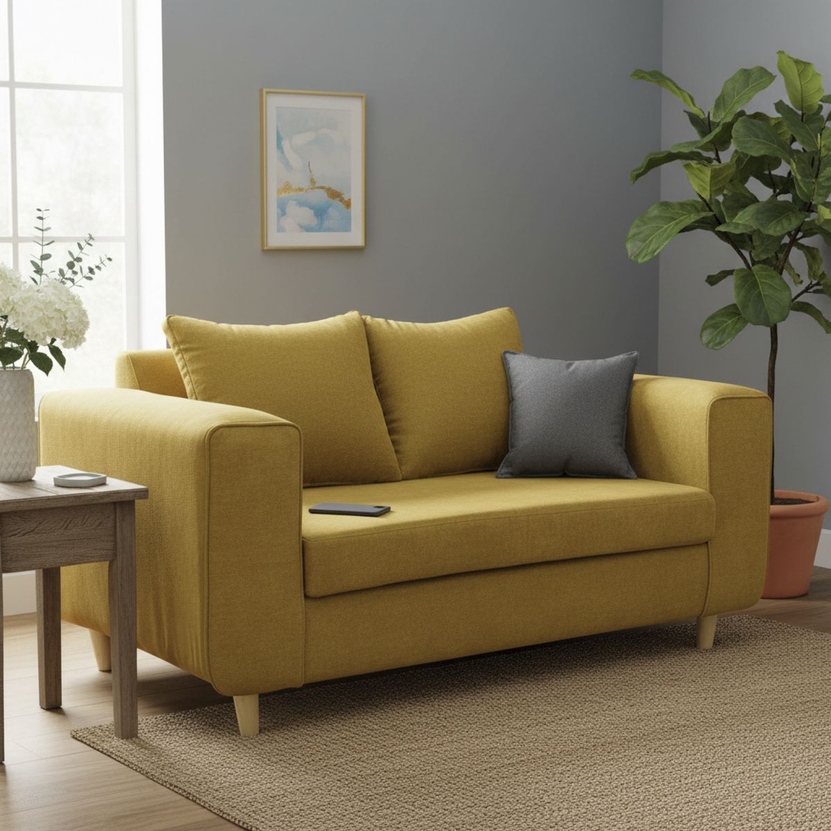 INTERMUEBLES - Sofá 2 cuerpos Eagle 81x89x165 cm Amarillo