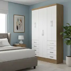 YARDAS - Clóset 6 Puerta(s) 180x202x47 cm Freijo/Blanco