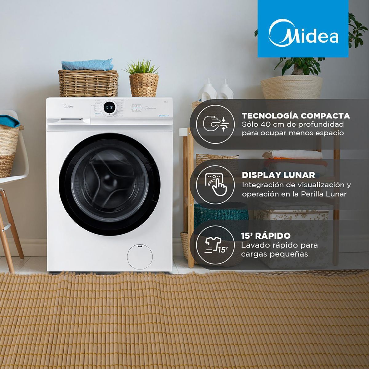 MIDEA - Lavadora Carga Frontal 8 kg Blanco MF100W80/W