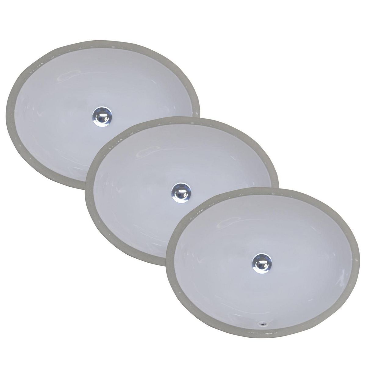 DOMSA - Pack de 3 Lavamanos Bajo Cubierta Forma Ovalada Loza 34x19.5x47 cm Blanco