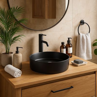 Imagen 2 del producto Lavamanos Sobrepuesto Forma Redonda Loza 36x13x36 cm Negro