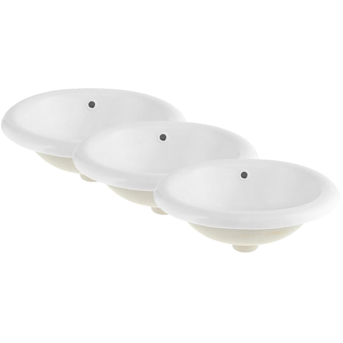 DOMSA - Pack de 3 Lavamanos Entre Cubierta Forma Ovalada Loza 39x14x45 cm Blanco