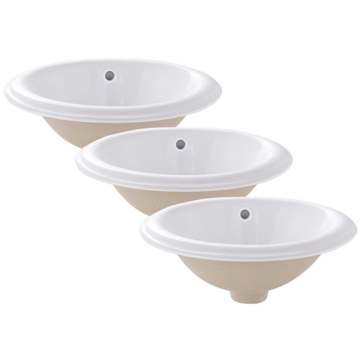 DOMSA - Pack de 3 Lavamanos Entre Cubierta Forma Ovalada Loza 31x14x41 cm Blanco