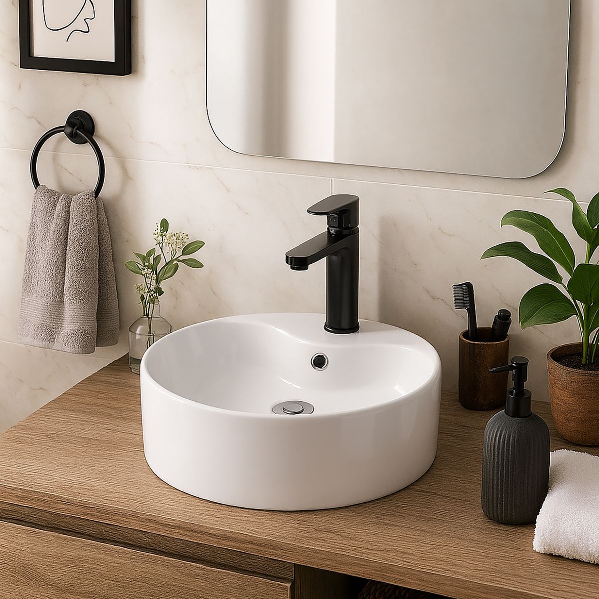 DOMSA - Lavamanos Sobrepuesto Forma Redonda Loza 40x13x40 cm Blanco