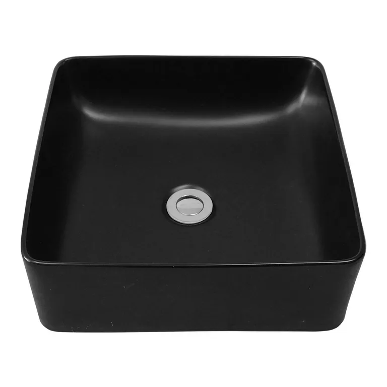 Lavamanos Sobrepuesto Forma Cuadrada Loza 37x13x37 cm Negro