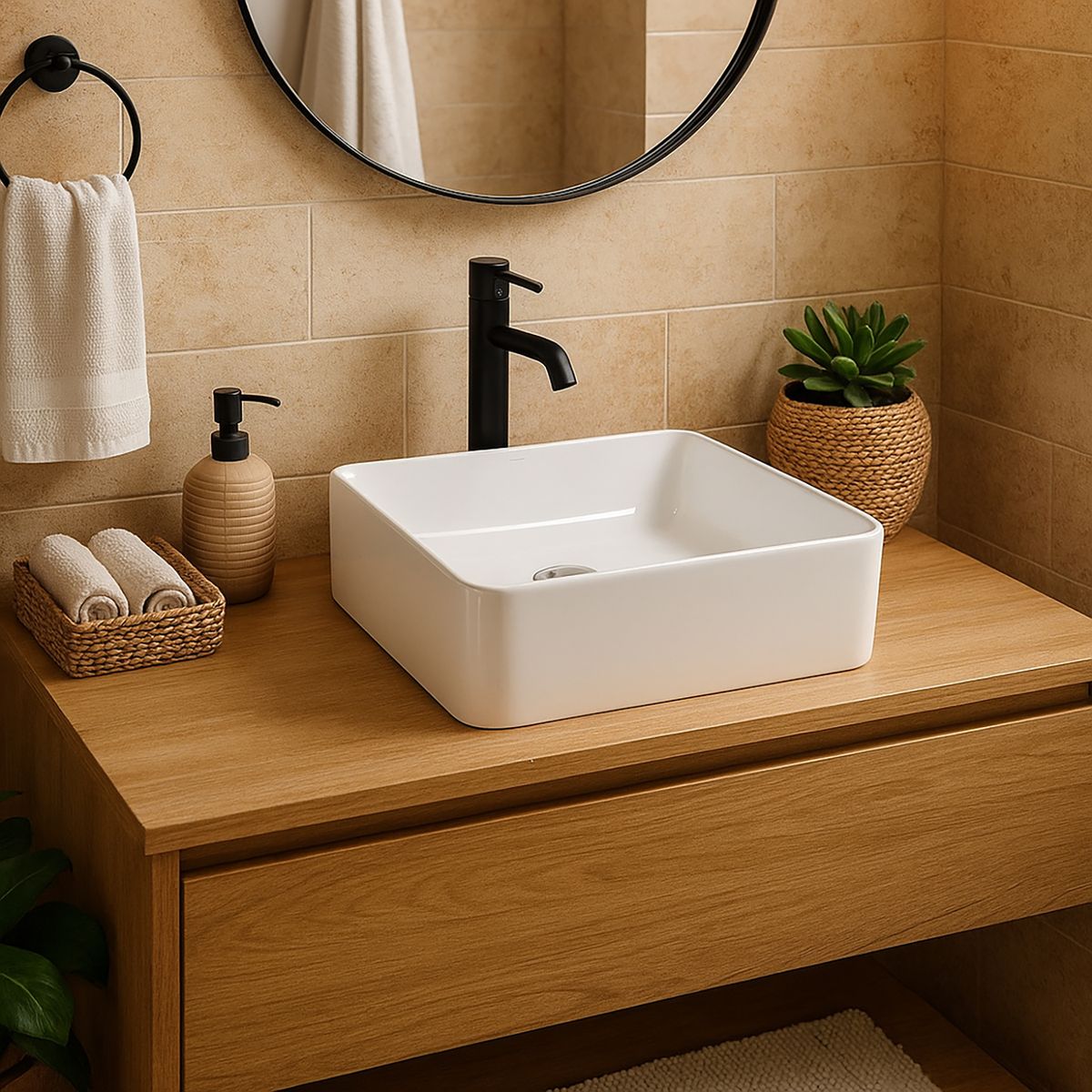 DOMSA - Lavamanos Sobrepuesto Forma Cuadrada Loza 37x13x37 cm Blanco