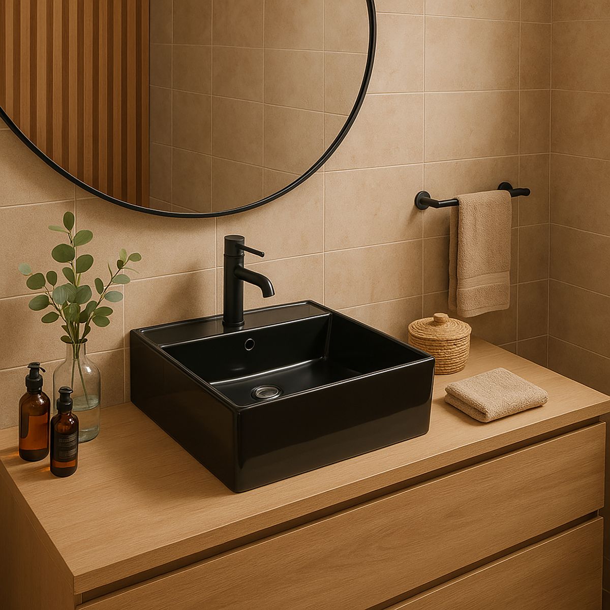 DOMSA - Lavamanos Sobrepuesto Forma Rectangular Loza 42x15x41 cm Negro