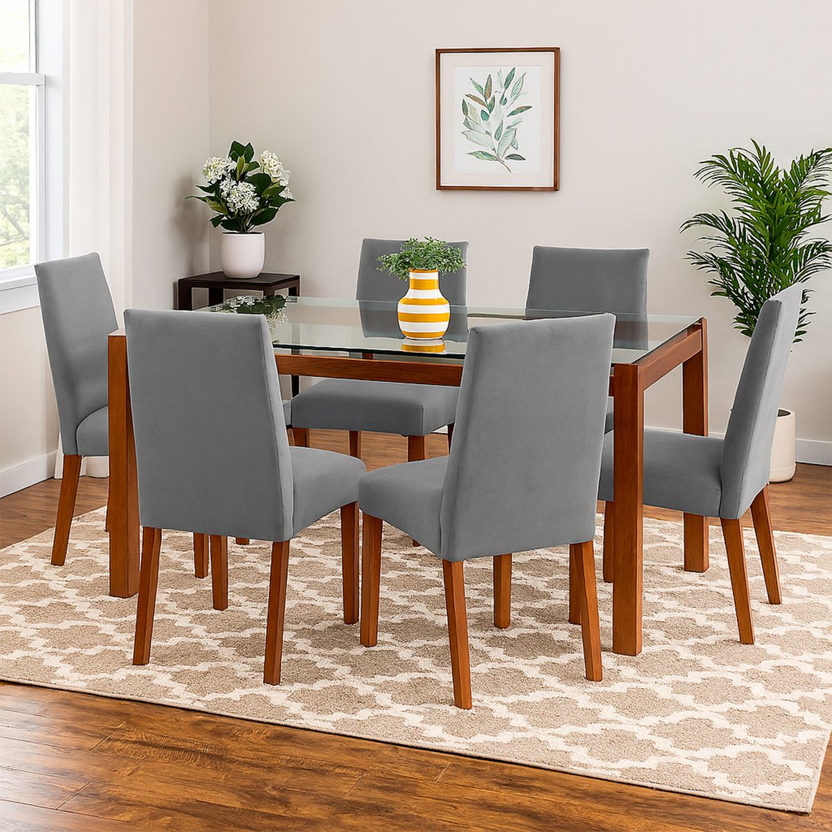 LATAM HOME - Juego de Comedor Barcel 6 Sillas Mesa Rectangular 100x80x160 cm Café