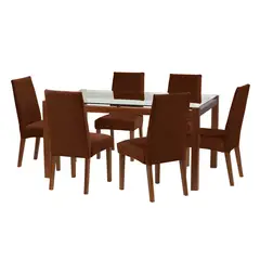 LATAM HOME - Juego de Comedor Barcel 6 Sillas Mesa Rectangular 100x80x160 cm Café