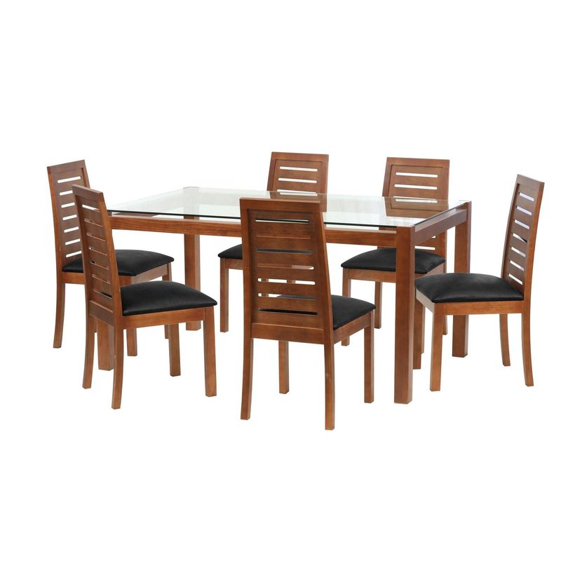 LATAM HOME - Juego de Comedor Barcel 6 Sillas Mesa Rectangular 100x80x160 cm Café