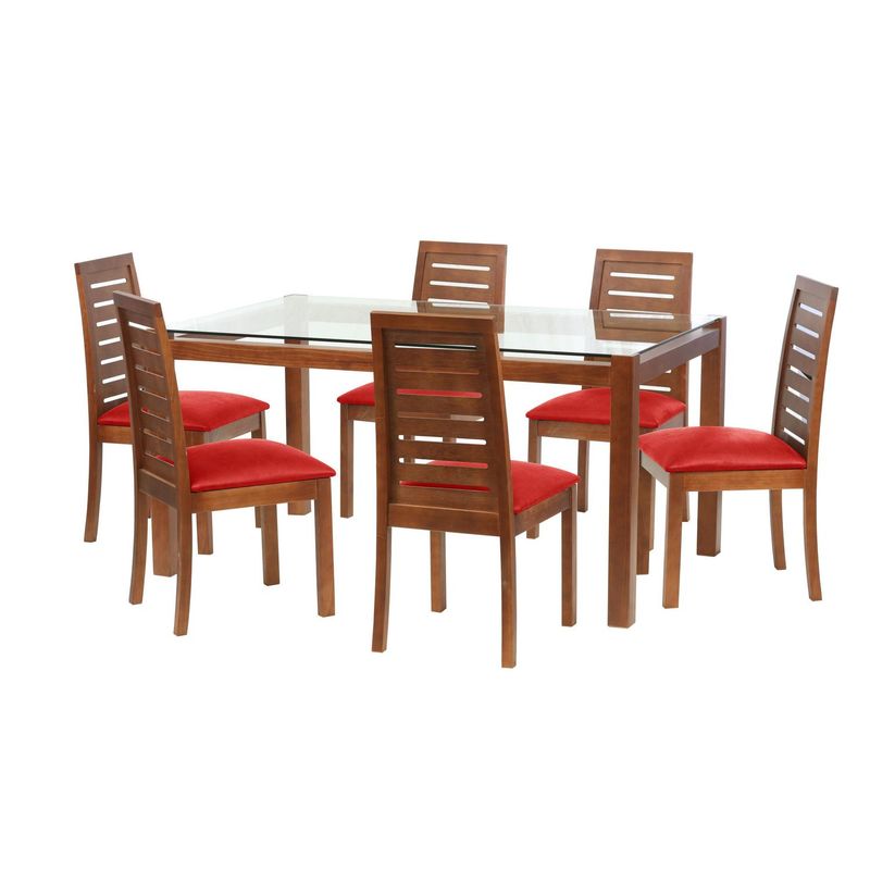 LATAM HOME - Juego de Comedor Barcel 6 Sillas Mesa Rectangular 100x80x160 cm Café