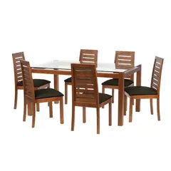 LATAM HOME - Juego de Comedor Barcel 6 Sillas Mesa Rectangular 100x80x160 cm Café