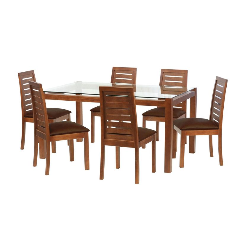LATAM HOME - Juego de Comedor Barcel 6 Sillas Mesa Rectangular 100x80x160 cm Café