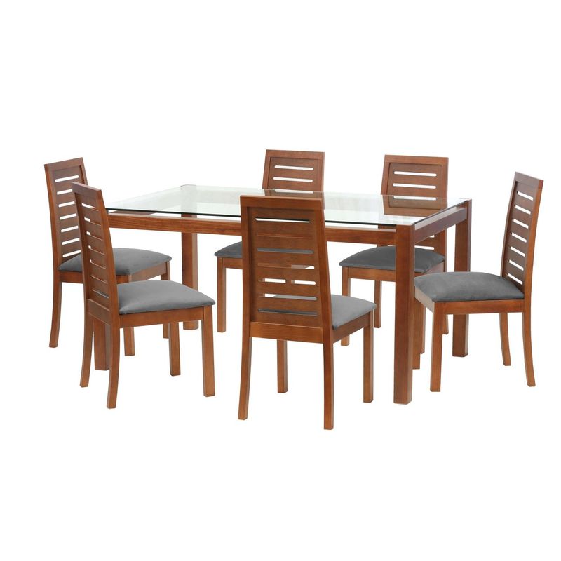 LATAM HOME - Juego de Comedor Barcel 6 Sillas Mesa Rectangular 100x80x160 cm Café