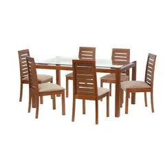 LATAM HOME - Juego de Comedor Barcel 6 Sillas Mesa Rectangular 100x80x160 cm Café