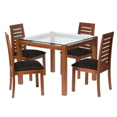 LATAM HOME - Juego de Comedor Barcel 4 Sillas Mesa Cuadrada 100x80x100 cm Café